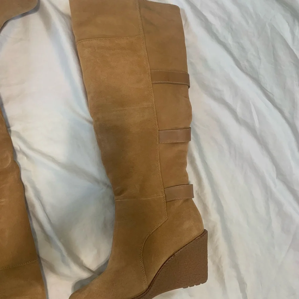 Cole Haan Women's Tall Wedge Suede Boots in Tan Size 7 1/2